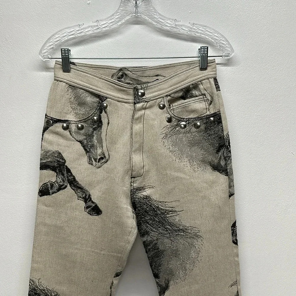 Taller Marmo Pants Pant Straight Studded Black Horse Stallion Cream Size 42 US 6 - Picture 2 of 10